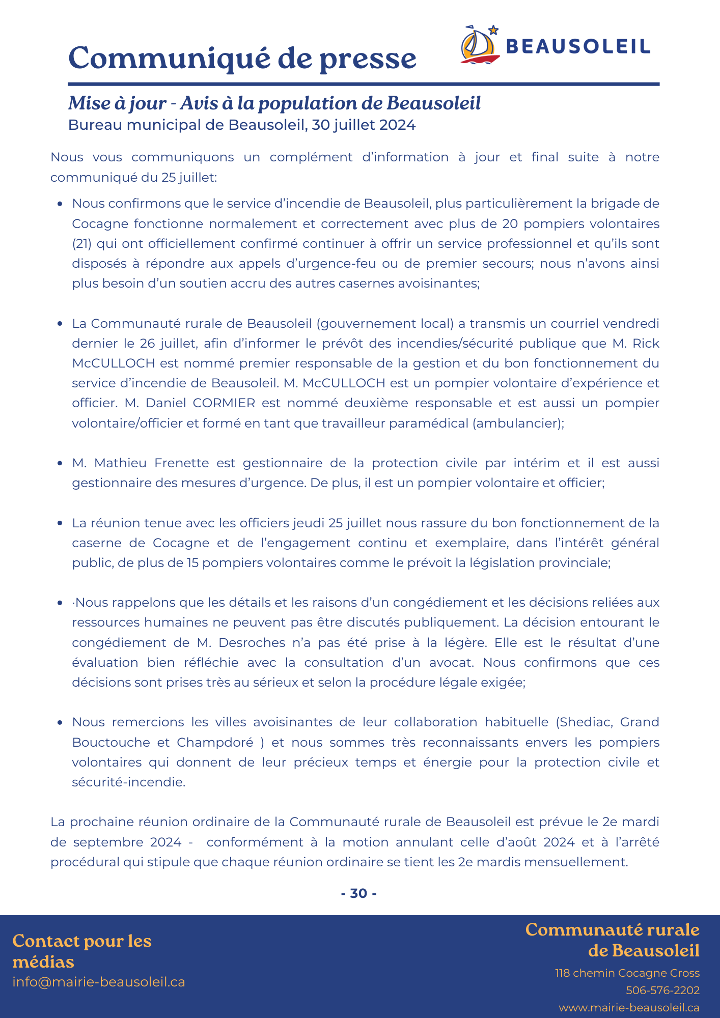 Communiqué Avis à la population MISE À JOUR