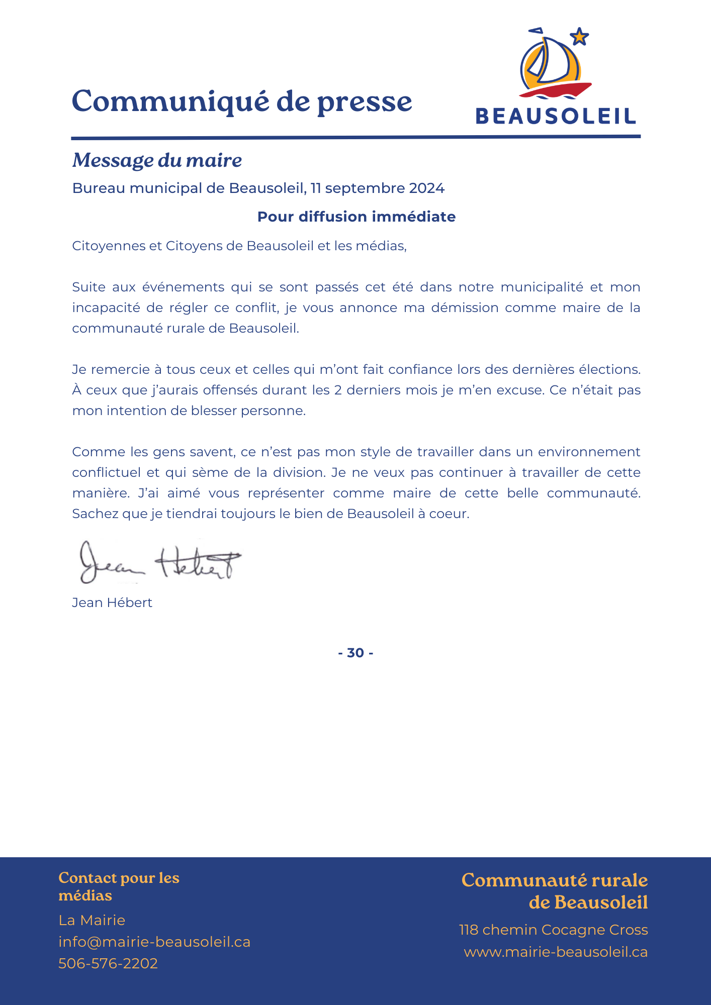 Communiqué Mayor